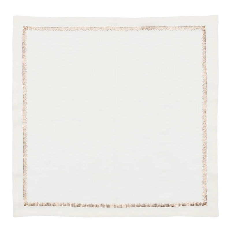 Filament White Linen Napkin with Embroidery by Kim Seybert unwrapped on white background