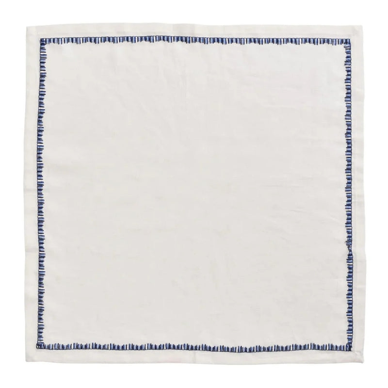 Unwrapped Filament napkin in white and navy on white background, shown by Amiramour