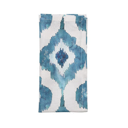 Blue Watercolor Ikat linen napkin by Kim Seybert folded on white background, sold at Amiramour.
