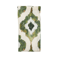 Olive green Watercolor Ikat napkin by Kim Seybert, neatly folded on a white background, sold at Amiramour.