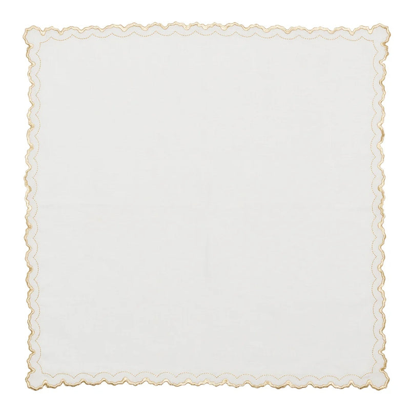 Arches Napkin in White and Gold by Kim Seybert unwrapped on white background