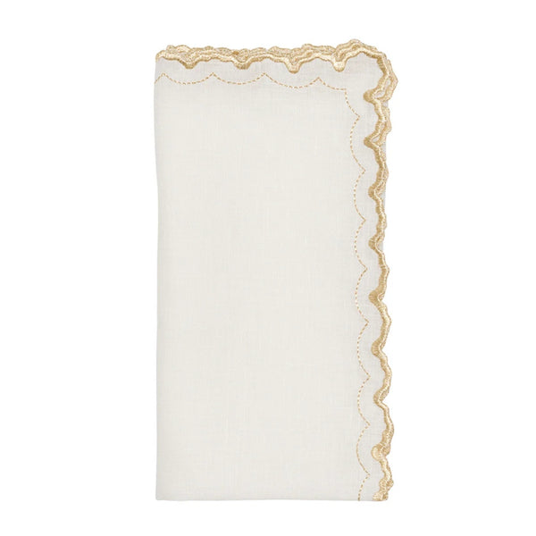 Arches Napkin in White and Gold by Kim Seybert on white background
