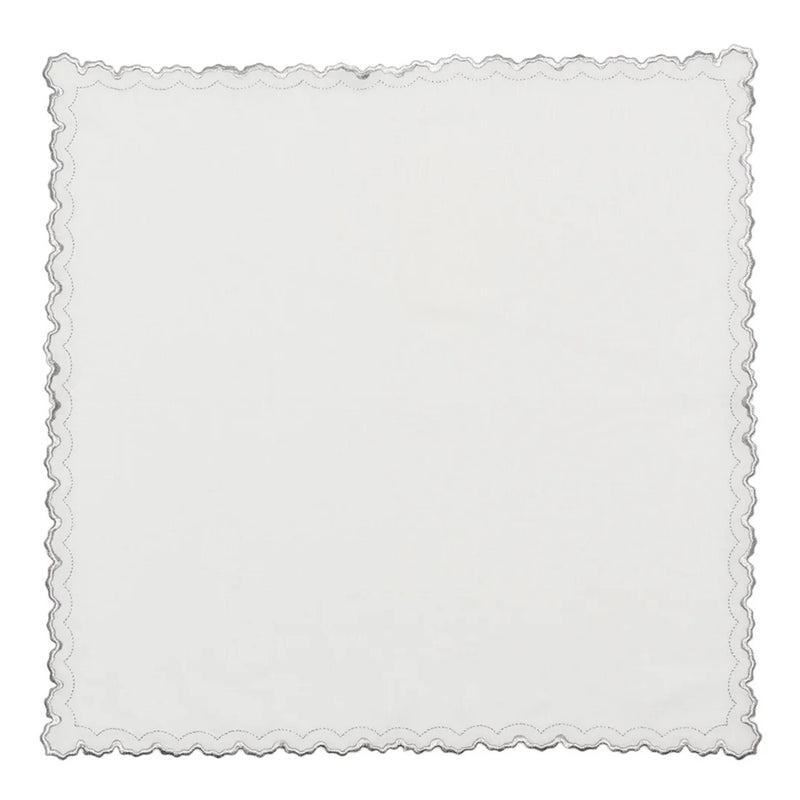 Unwrapped Arches napkin in white and silver by Kim Seybert on white background, sold by Amiramour