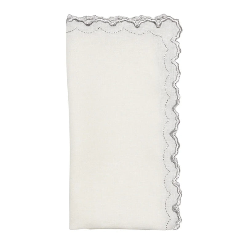 Arches linen napkin in white and silver by Kim Seybert on white background, available at Amiramour