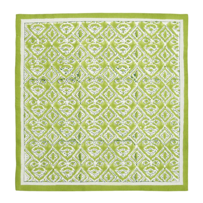 Unwraped olive green Alfresco cotton napkins by Kim Seybert on white background, sold at Amiramour.