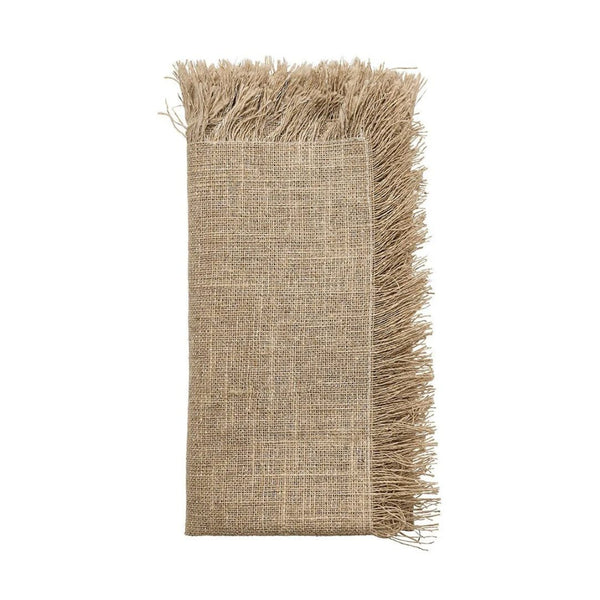 Brown linen napkin with fringe and an organic, textured look by Kim Seybert