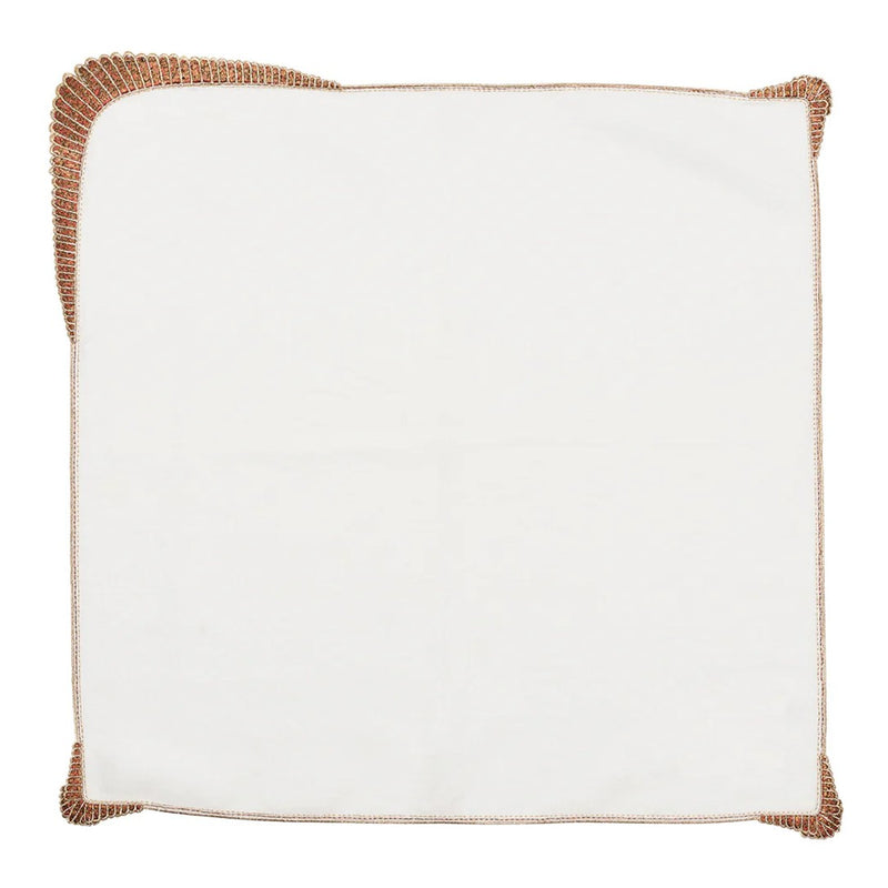 Unfolded Nile napkin in white linen with embroidered geometric border in bronze, set of four