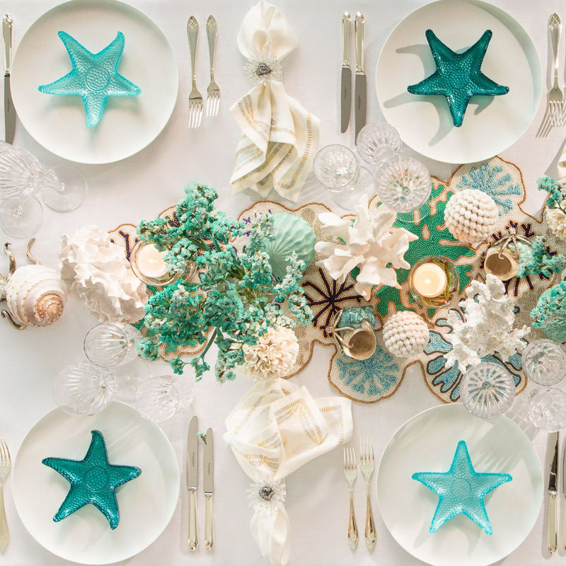 Patina linen napkin by Kim Seybert on coastal elegant tablecape