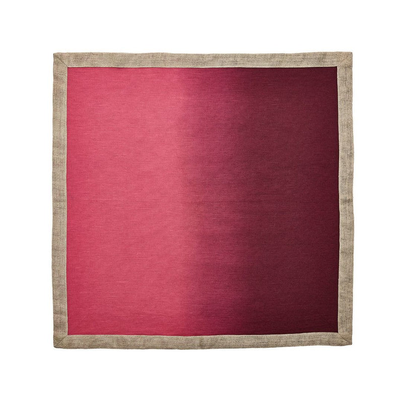 Dip Dye linen napkin in red and plum ombre unwrapped on white background, sold at Amiramour.