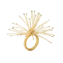 Front view of Spider Bead Burst Napkin Ring in champagne with beaded design by Kim Seybert