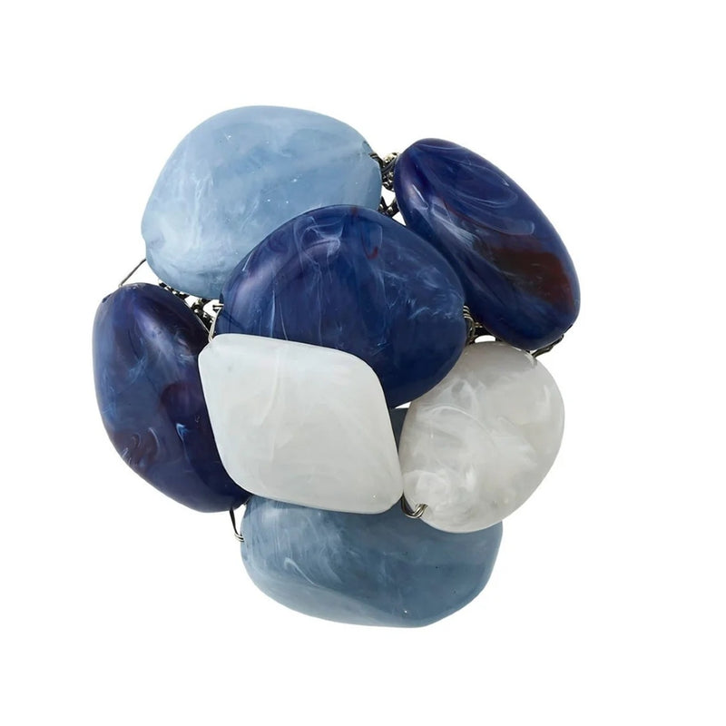Luxury Sea Stone Napkin Ring in navy with natural stone design top view.