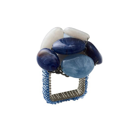 Luxury Sea Stone Napkin Ring in navy with natural stone design by Kim Seybert.