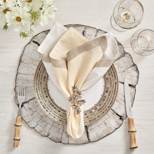 Elegant nude and cream table décor with Butterflies Napkin Ring in champagne and crystal by Kim Seybert