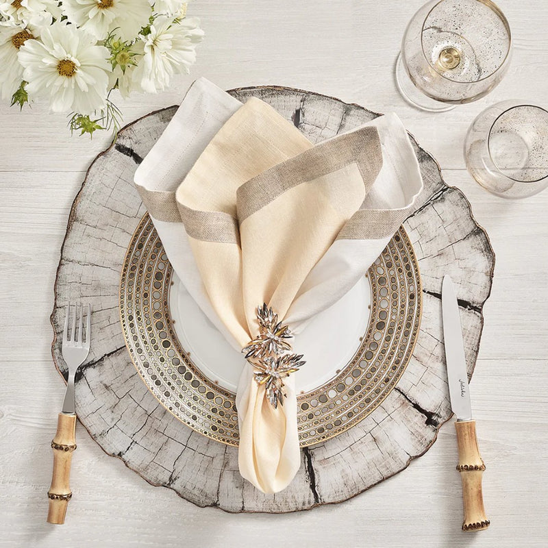 Elegant nude and cream table décor with Butterflies Napkin Ring in champagne and crystal by Kim Seybert