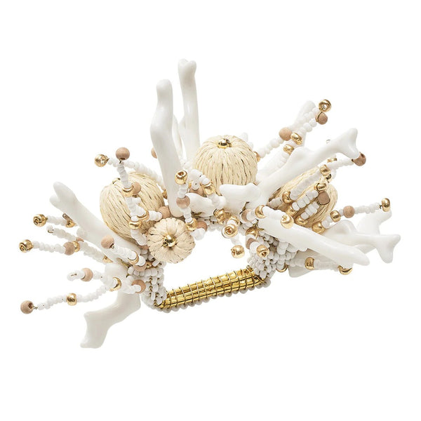 Coral Spray Napkin Ring by Kim Seybert in white and natural beads, sold by Amiramour