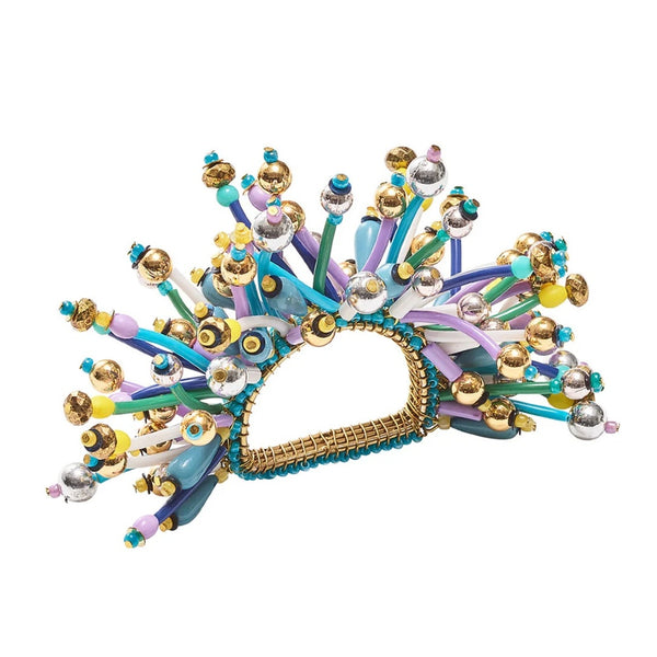 Fun Burst Napkin Ring in Turquoise, Lilac & White by Kim Seybert, front view on white background