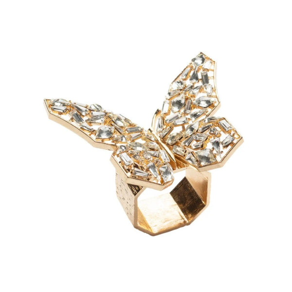 Front view of Papillon Napkin Ring in gold with crystal rhinestones by Kim Seybert