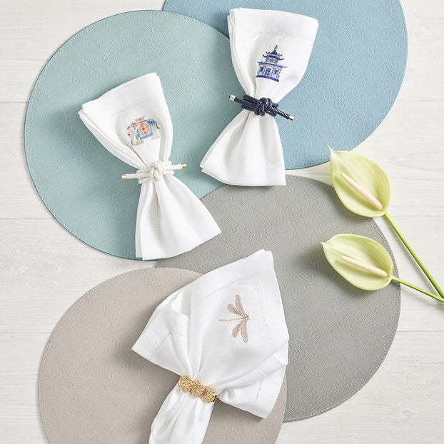Trio of luxury napkin rings including Rope Knot in White by Kim Seybert
