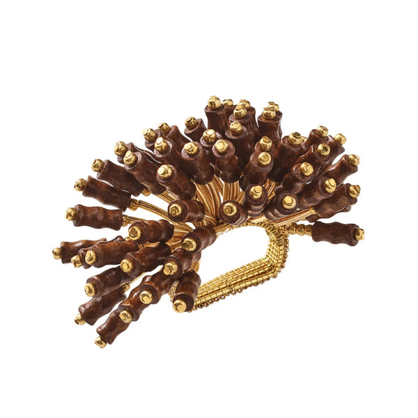 Royal Palm Napkin Ring in brown and gold by Kim Seybert on white background