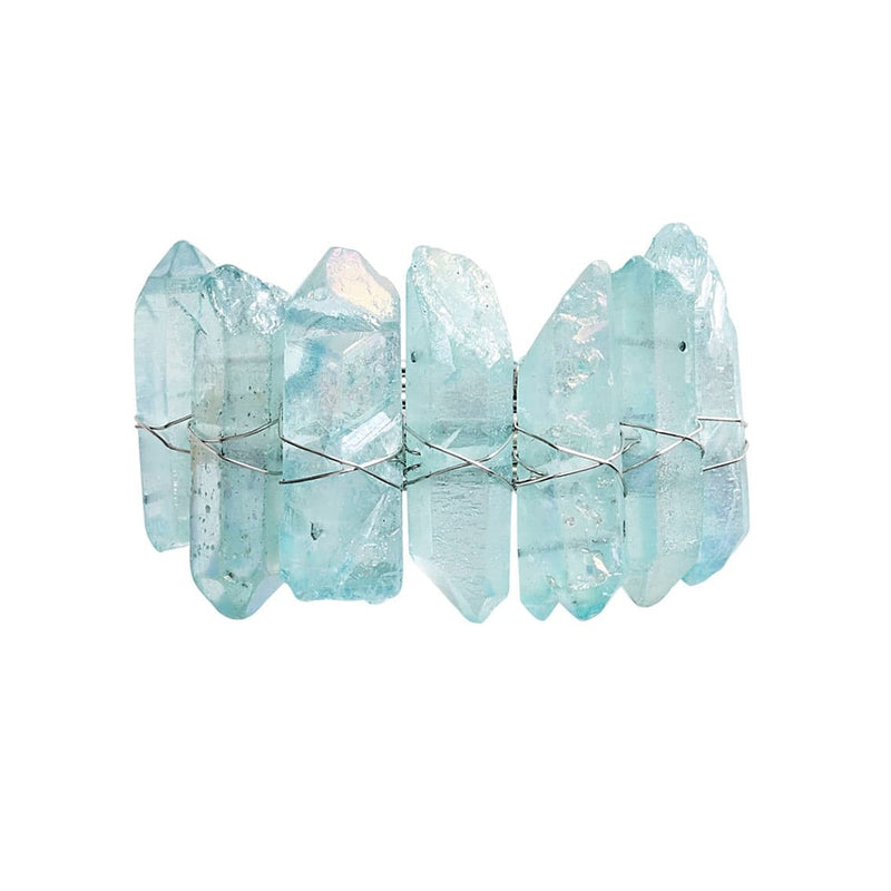 Top view of seafoam rock crystal napkin ring by Kim Seybert with iridescent finish