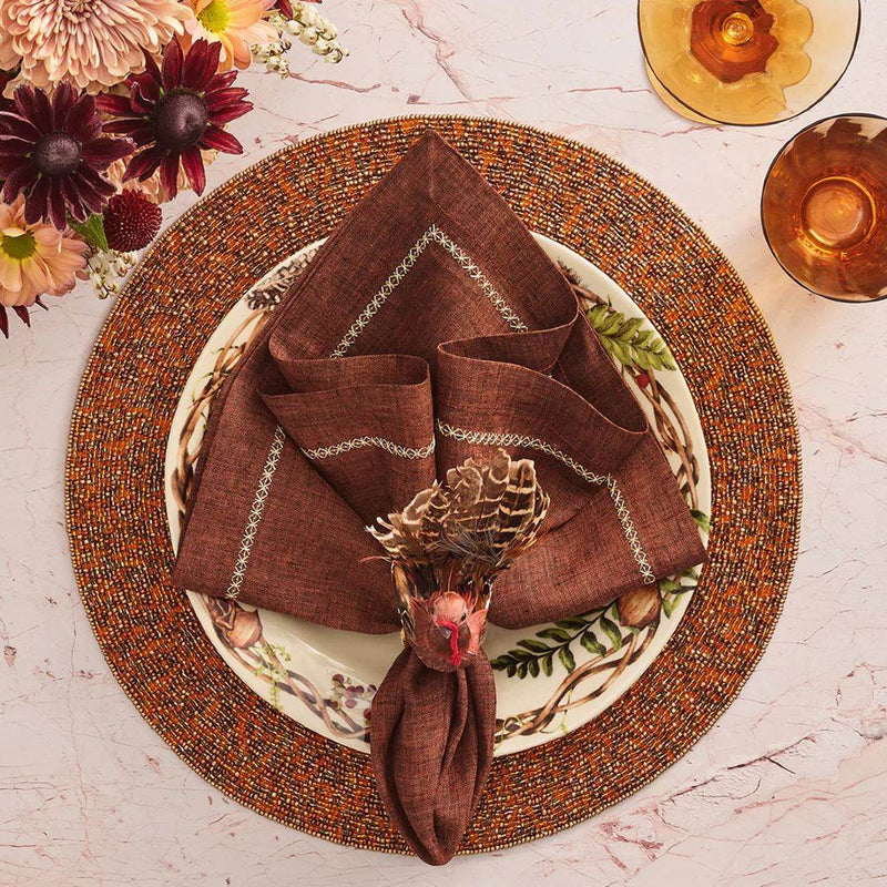 Rustic autumn tablescape with Gobble Napkin Ring by Kim Seybert