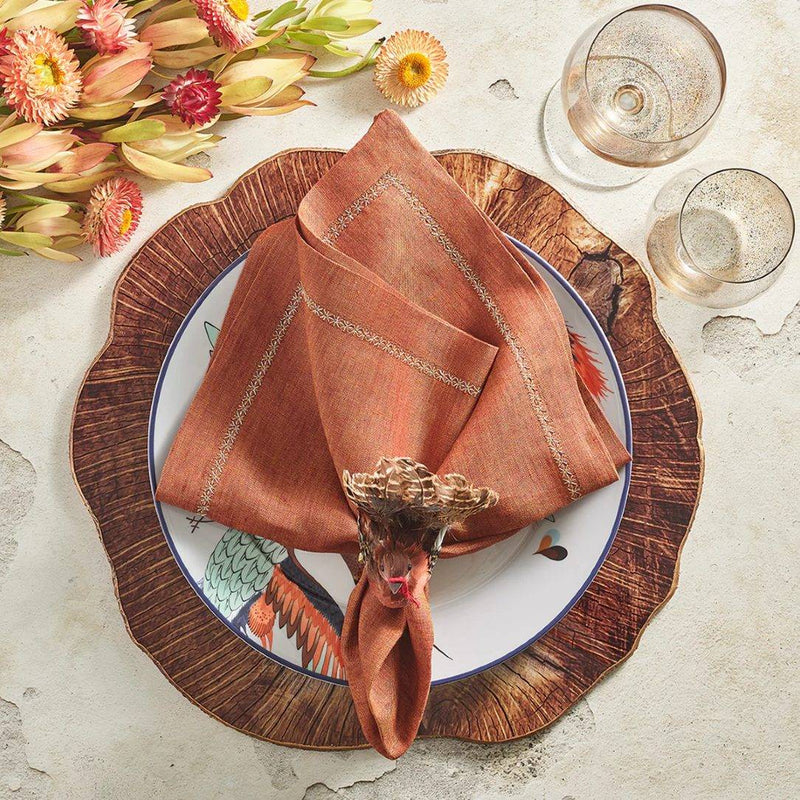 Close-up of festive fall napkin ring arrangement with Gobble Napkin Ring