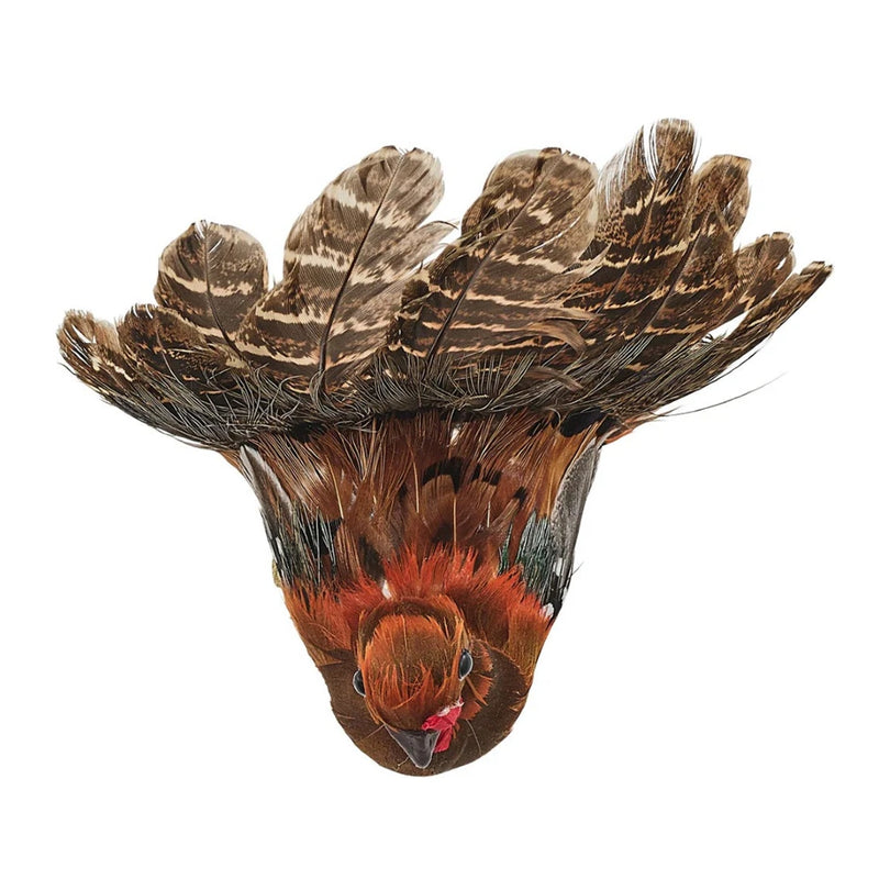 Top view of turkey-inspired Gobble Napkin Ring with autumn feathers by Kim Seybert