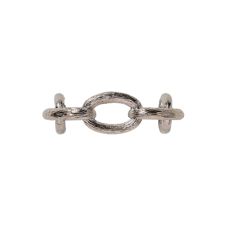 Top view of silver Chain Link napkin ring by Kim Seybert, classic oblong ring design