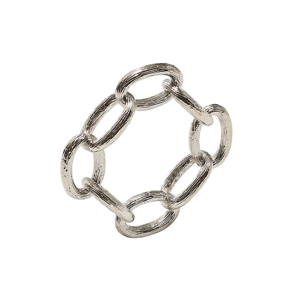 Chain Link napkin ring in silver by Kim Seybert, interlocking metal rings, available at Amiramour