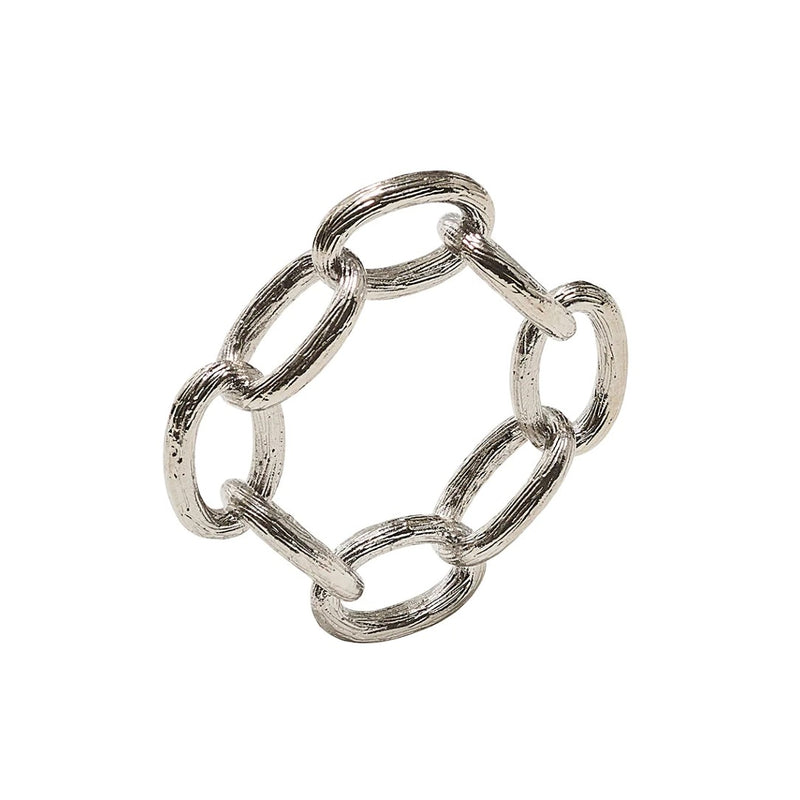 Chain Link napkin ring in silver by Kim Seybert, interlocking metal rings, available at Amiramour