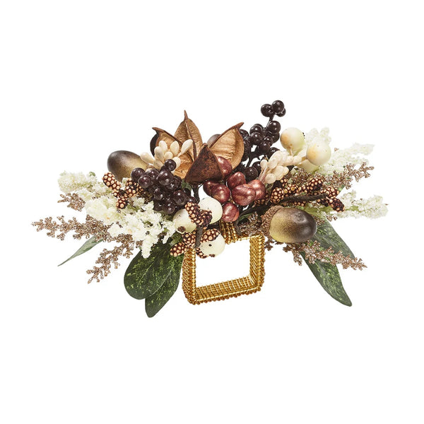 Detailed view of multicolored Wildwood napkin ring by Kim Seybert on white background.