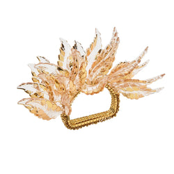 Front view of gold Gilded Leaves Napkin Ring with layered acrylic beads by Kim Seybert