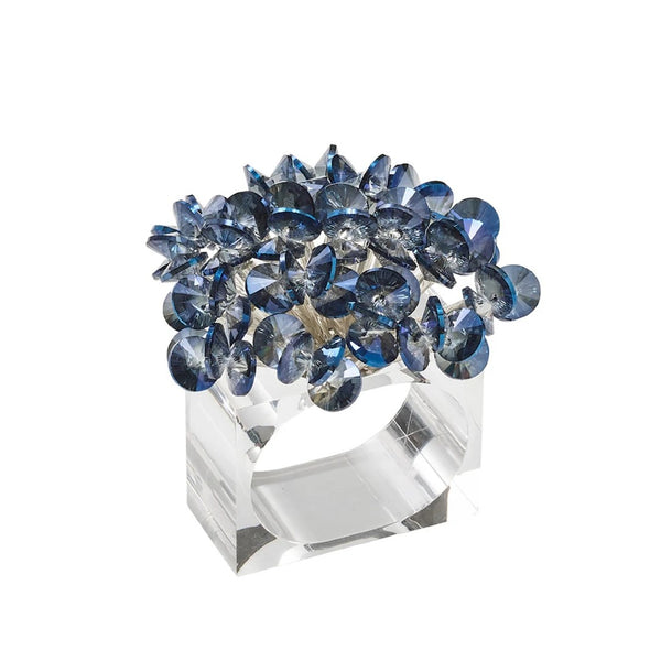 Aster Napkin Ring in midnight blue by Kim Seybert, front view.