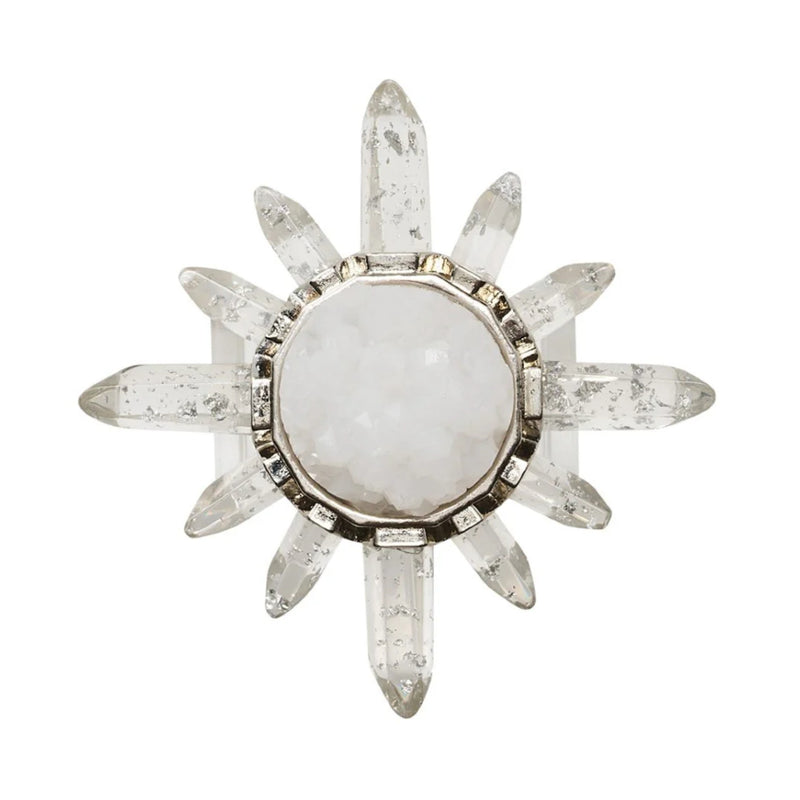 Top view of crown-shaped Coronet napkin ring with silver resin and crystal center – Amiramour