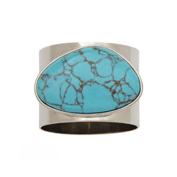 Gilt Edge Shell Napkin Ring in Turquoise by Joanna Buchanan, front view on white background