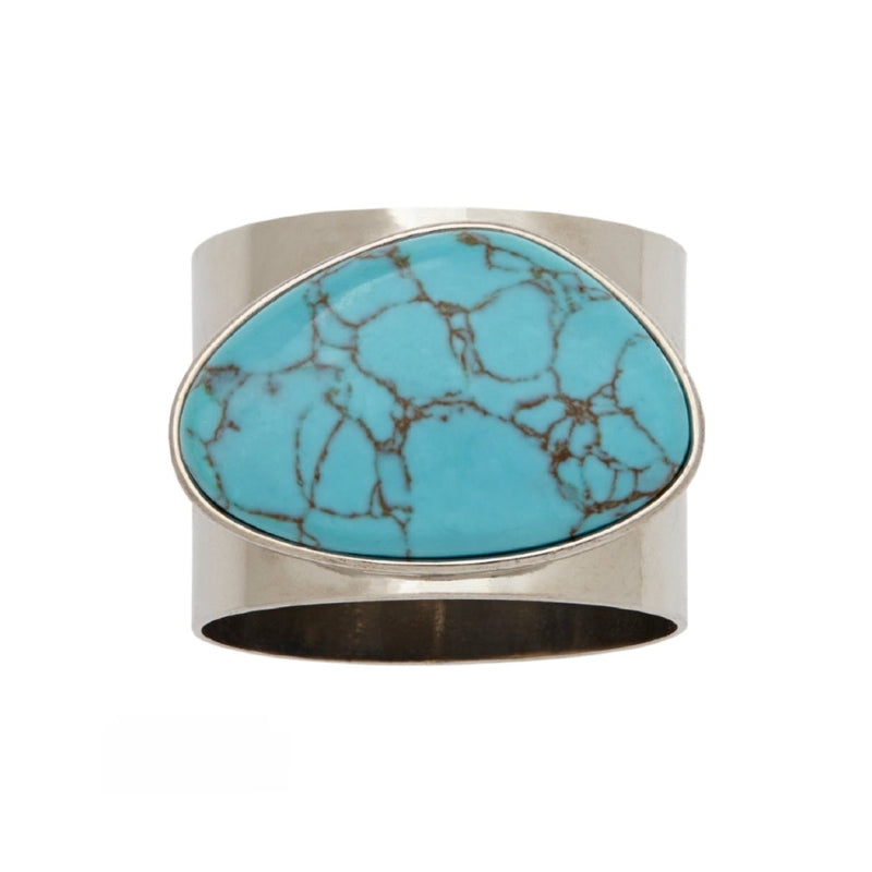 Gilt Edge Shell Napkin Ring in Turquoise by Joanna Buchanan, front view on white background