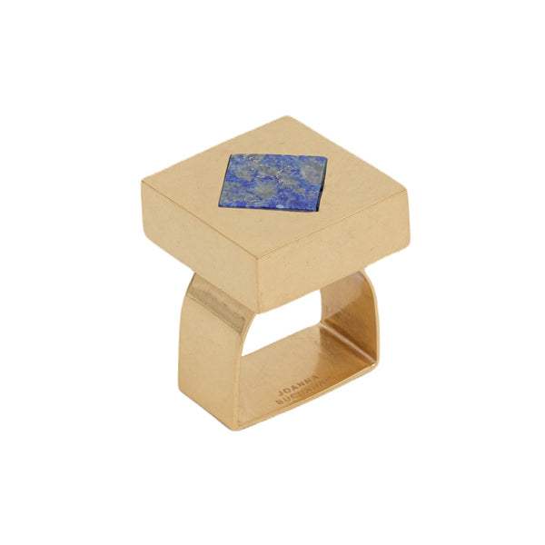 Side view of Deco Cube Napkin Rings with lapis lazuli by Joanna Buchanan on white background