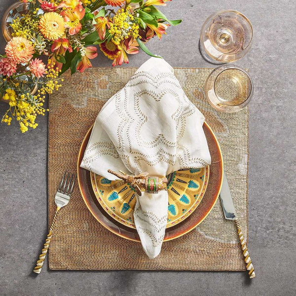 Indian-Asian inspired luxury table setting featuring Mahout Elephant Napkin Ring in gold