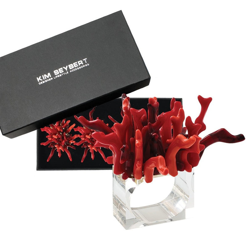 Set of four Amalfi Coral Napkin Rings by Kim Seybert in gift box