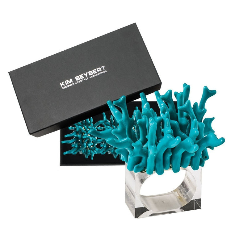 Set of 4 Amalfi Napkin Rings in turquoise gift box by Kim Seybert, sold by Amiramour