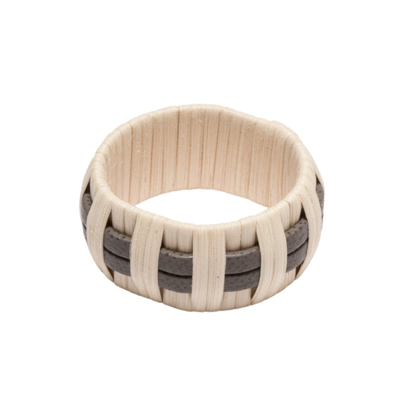 Anglet Napkin Ring in rattan with calfskin Golf leather in Smoke G24 finish