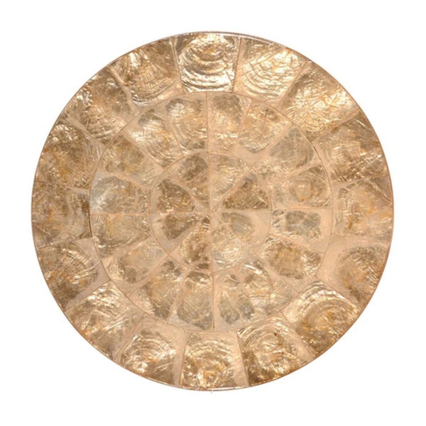 Champagne-gold capiz shell round placemat luxury tableware by Kim Seybert.