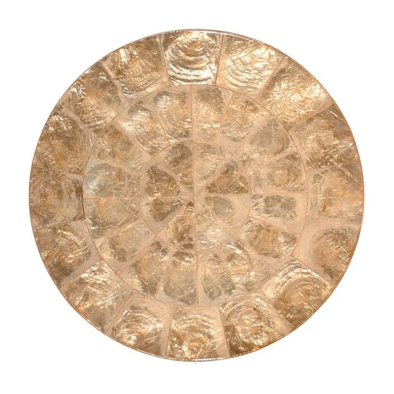 Champagne-gold capiz shell round placemat luxury tableware by Kim Seybert.