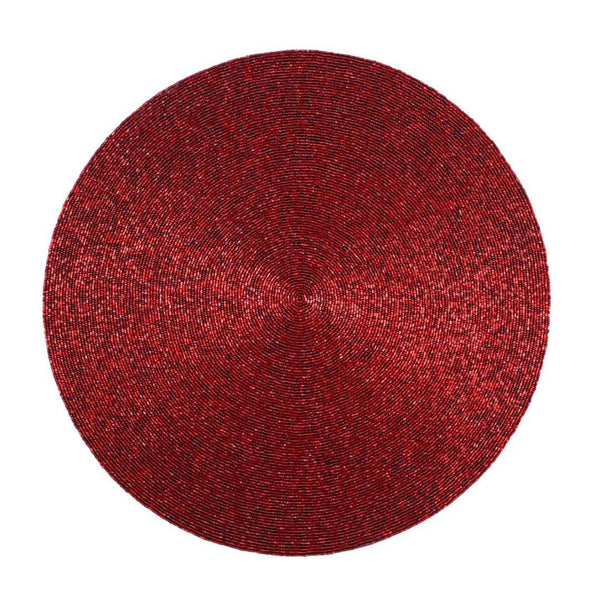 Luxury red placemat with metallic microbeads by Kim Seybert.