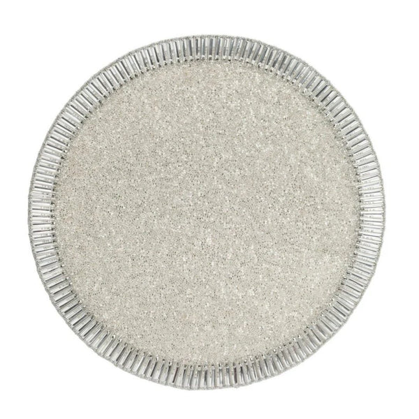 Hand-beaded silver and crystal Bevel Placemats with geometric design by Kim Seybert.