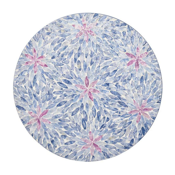 Lilac and periwinkle Capiz shell placemat with ombre floral design by Kim Seybert.