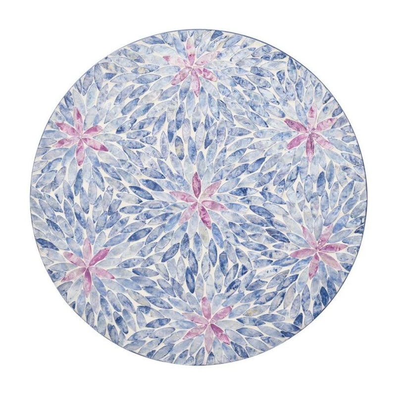 Lilac and periwinkle Capiz shell placemat with ombre floral design by Kim Seybert.