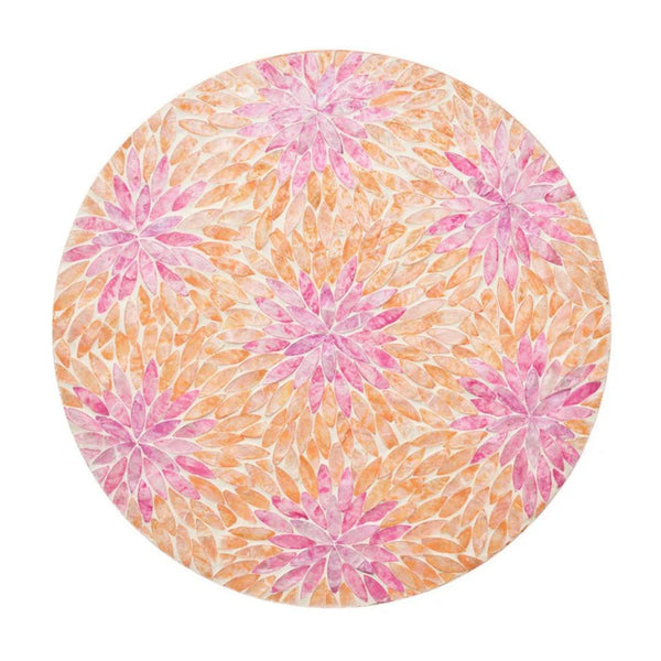 Pink and orange Capiz shell placemat in floral ombre design by Kim Seybert.