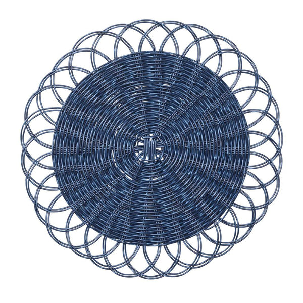 Blue faux rattan scalloped placemat by Kim Seybert.