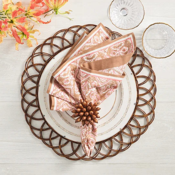 Brown Alfresco placemat by Kim Seybert luxury tableware with brown napkin.